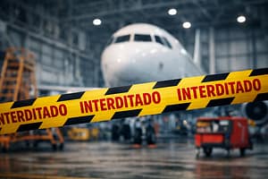 O acidente que nunca aconteceu — e mesmo assim comprometeu a empresa Aeronave interditada em hangar com fita de interdição durante fiscalização de segurança operacional e verificação de conformidade regulatória.